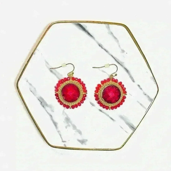 Red Statement Beaded  Earrings - Picture 2 of 3